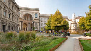Garden With Statue Outside La Scala Opera House Wallpaper