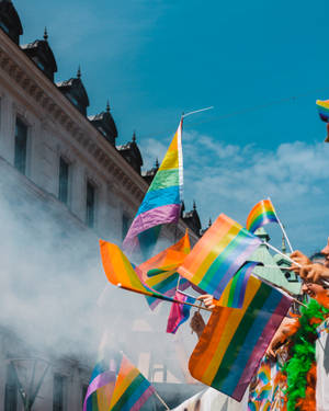 Gay Rainbow Flags On Street Wallpaper