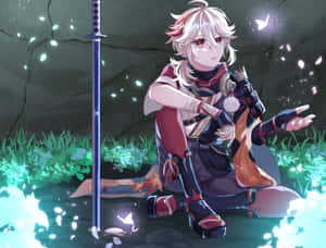 Genshin Impact Kazuha Looking At The Butterfly Wallpaper