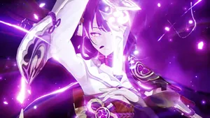 Genshin Impact Raiden Shogun Levelling Up Wallpaper