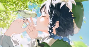 Genshin Venti With A Bird Wallpaper