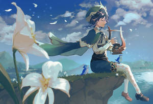 Genshin Venti With Cecilia Flowers Wallpaper