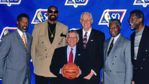 George Mikan Nba 50 Greatest Players Press Conference Wallpaper
