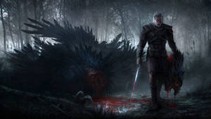 “geralt Of Rivia Dispatching A Demon With His Magic And Skill.” Wallpaper