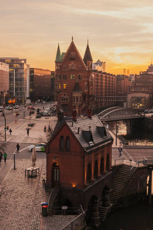 Germany Hamburg Buildings Sunset Wallpaper