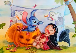 Get Ready For Trick-or-treating With Lilo And Stitch This Halloween! Wallpaper