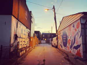 Ghetto Hood Sunset Graffiti Wall Wallpaper