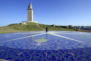 Giant Mosaic Compass Outside The Tower Of Hercules Wallpaper
