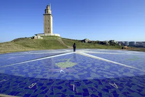 Giant Mosaic Compass Outside The Tower Of Hercules Wallpaper