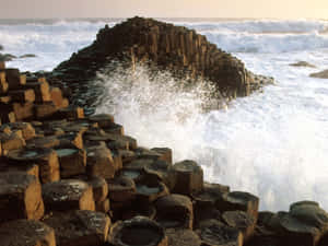 Giant's Causeway Ocean Splash Wallpaper