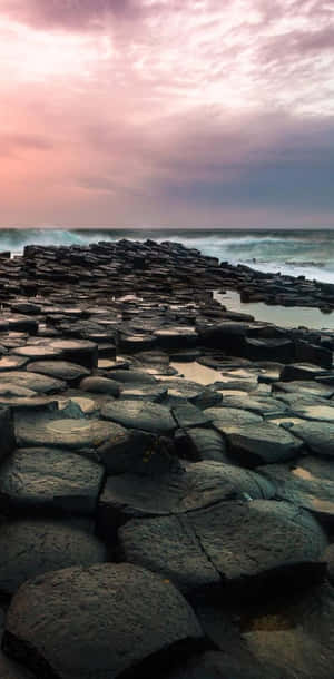 Giant's Causeway Pink Cloudy Sky Wallpaper