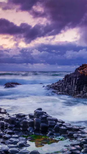 Giant's Causeway Violet Cloudy Sky Wallpaper