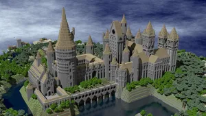 Gigantic Castle Over Lake 2560x1440 Minecraft Wallpaper