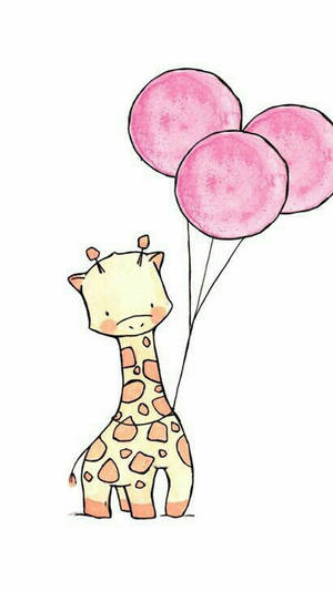 Giraffe With Pink Balloons Cute Iphone Wallpaper