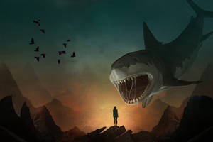 Girl And Big Shark Wallpaper