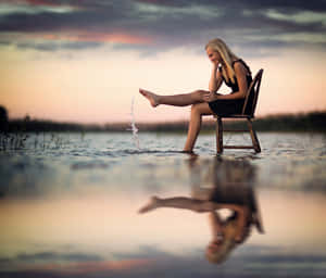 Girl Feet Playing In The River Wallpaper