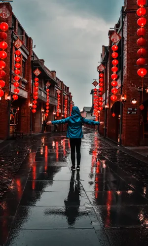 Girl In Chinese Street Wallpaper