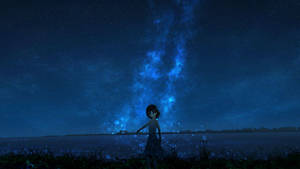 Girl In Meadows Anime Night Sky Wallpaper
