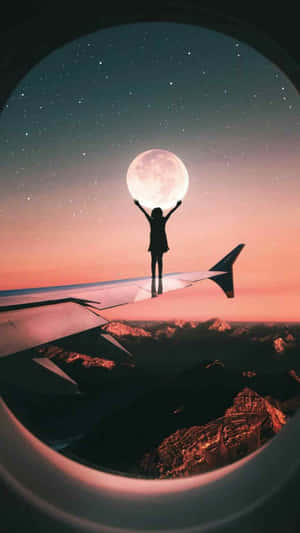 Girl's Silhouette On Airplane Wings Tumblr Photography Iphone Wallpaper