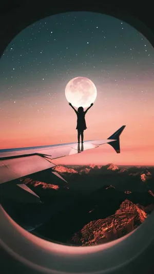 Girl's Silhouette On Airplane Wings Tumblr Photography Iphone Wallpaper