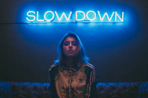 Girl Under Neon Aesthetic Sign Wallpaper