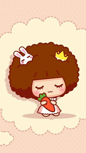 Girl With Curly Hair Cartoon Iphone Wallpaper