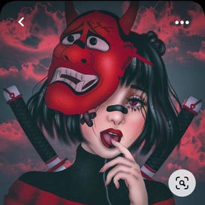 Girl With Demon Mask Unique Cool Pfp Art Wallpaper