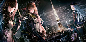 Girls Frontline Characters On Eiffel Tower Wallpaper