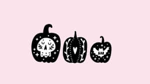 Girly Halloween Black Pumpkins Pink Wallpaper