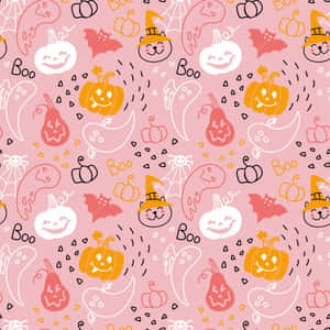 Girly Halloween Pink Doodly Aesthetic Wallpaper