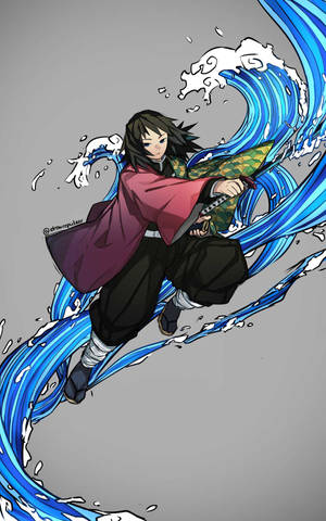 Giyu Tomioka-unleashing Water Breathing Technique Wallpaper