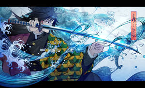 Giyu Tomioka Using His Water Breathing Technique Of The Mugen Train Arc Of Kimetsu No Yaiba Wallpaper