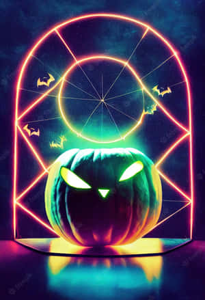 Glaring Neon Halloween Pumpkin Wallpaper