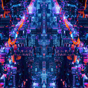 Glitch Effect Aerial City View Wallpaper