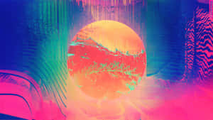 Glitch Effect Orange Sphere Wallpaper