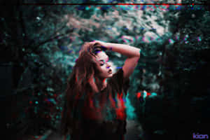 Glitch Effect Woman In Forest Wallpaper