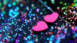 Glitter Pink Hearts On Textured Black Wallpaper