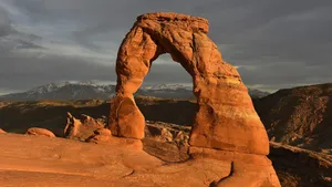 Gloomy Skies On Delicate Arch Wallpaper