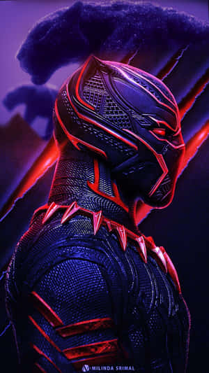 Glowing Red Black Panther Hero Wallpaper