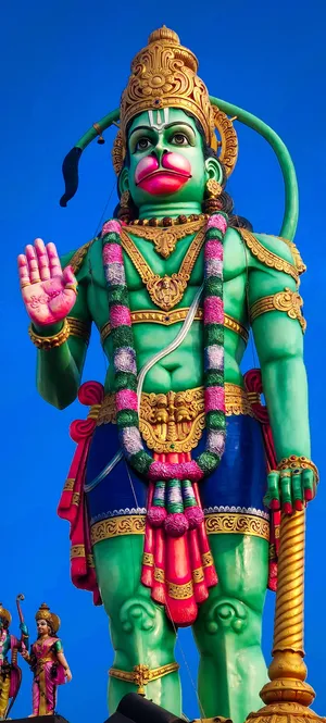God Hanuman Gigantic Green Statue Wallpaper