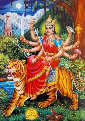 Goddess Durga On Tiger Painting Wallpaper