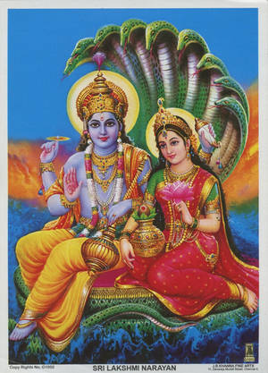 Goddess Lakshmi And Vishnu On Shesha Throne Hd Wallpaper