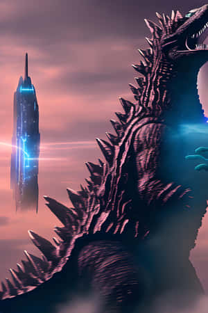 Godzilla Silhouette Against Sunset Wallpaper