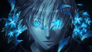 Gojo Sataru With Glowing Flowers Portrait Wallpaper