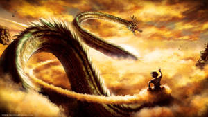 Goku And The Eternal Dragon Sheng Long Unite Forces Wallpaper