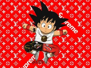 Goku Swag With Luxury Brand Logo Background Wallpaper