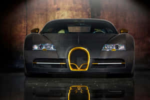 Gold Bugatti Veyron Car Brown Wall Wallpaper