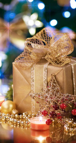 Gold Gift Box Christmas Iphone Wallpaper