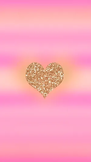 Gold Glitter Pink Hearts With Blur Effect Wallpaper