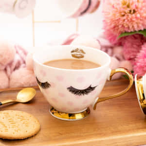 Gold Handled Mug With Eyelashes Wallpaper